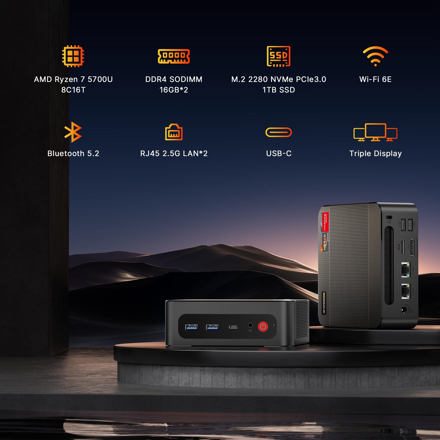 BOSGAME P4 Gaming Mini PC Ryzen 7 5700U 32GB RAM 1TB NVMe M.2 2280 SSD Windows 11 Pro Mini Computers