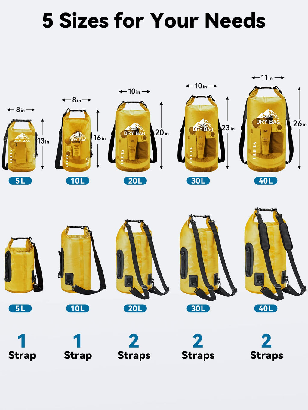 HEETA Dry Bag Waterproof for Women Men, 5L/10L/20L/30L/40L Roll Top Lightweight Dry Storage Bag Backpack with Phone Case for Travel Swimming Boating Kayaking Paddle Board Camping Beach Accessories craques