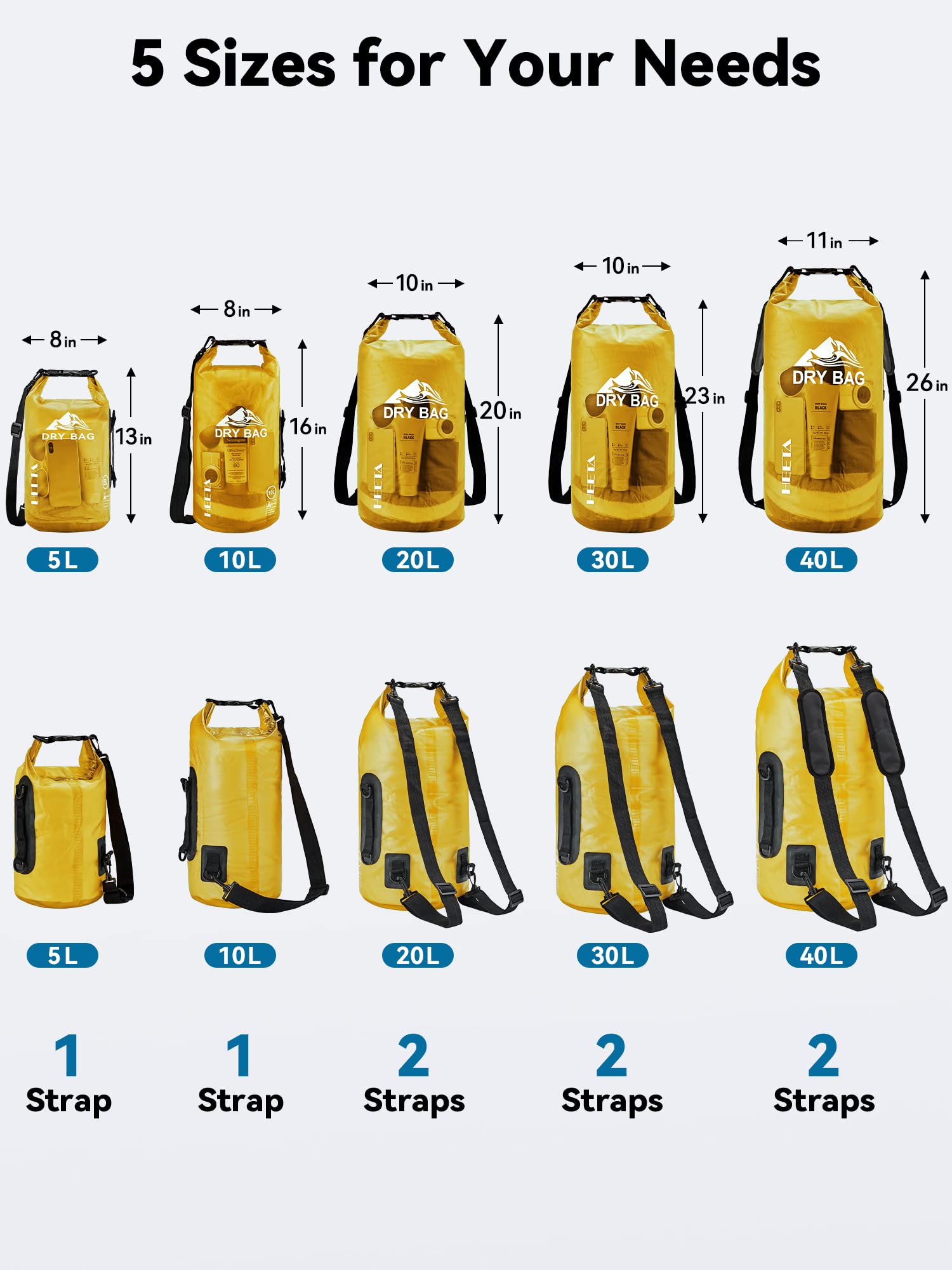 HEETA Dry Bag Waterproof for Women Men, 5L/10L/20L/30L/40L Roll Top Lightweight Dry Storage Bag Backpack with Phone Case for Travel Swimming Boating Kayaking Paddle Board Camping Beach Accessories craques