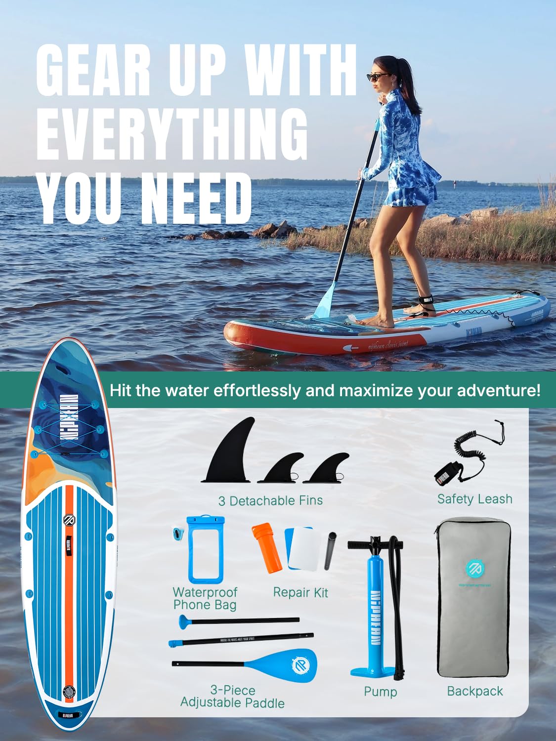 Niphean Inflatable Stand Up Paddle Board with SUP Accessories, Anti-Slip EVA Deck, 10'6'' Paddleboards Inflatable Paddle Boards for Adults & Youth of All Skill Levels - craques