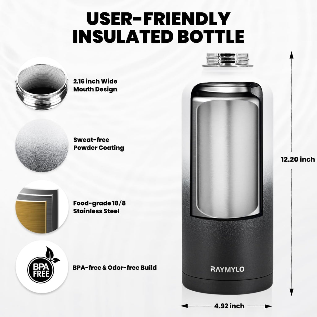 RAYMYLO One Gallon Water Bottle Insulated Triple Walled Vacuum Stainless Steel (Cold for 48 Hrs) Leak Proof & BPA-Free