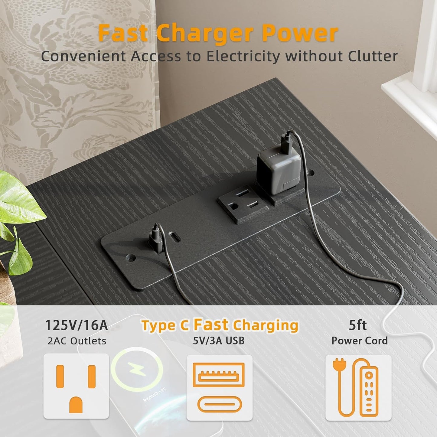BEXEVUE Computer Desk with Power Outlets