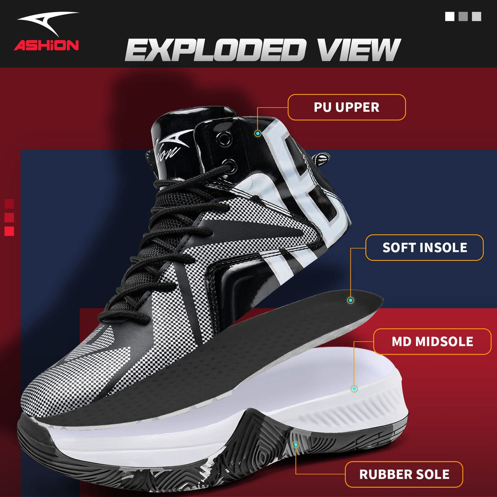 ASHION Kids Basketball Shoes Boys Girls High-Top Sneakers - craques