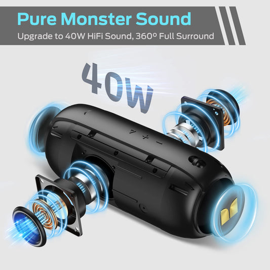 Monster Bluetooth Speaker, Portable Bluetooth Speaker, 40W True Wireless Speaker