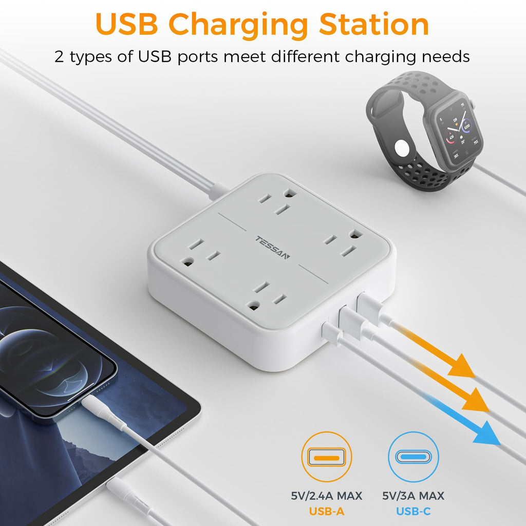 Flat Plug Extension Cord Indoor 5 Feet, Power Bars with Surge Protector - craques