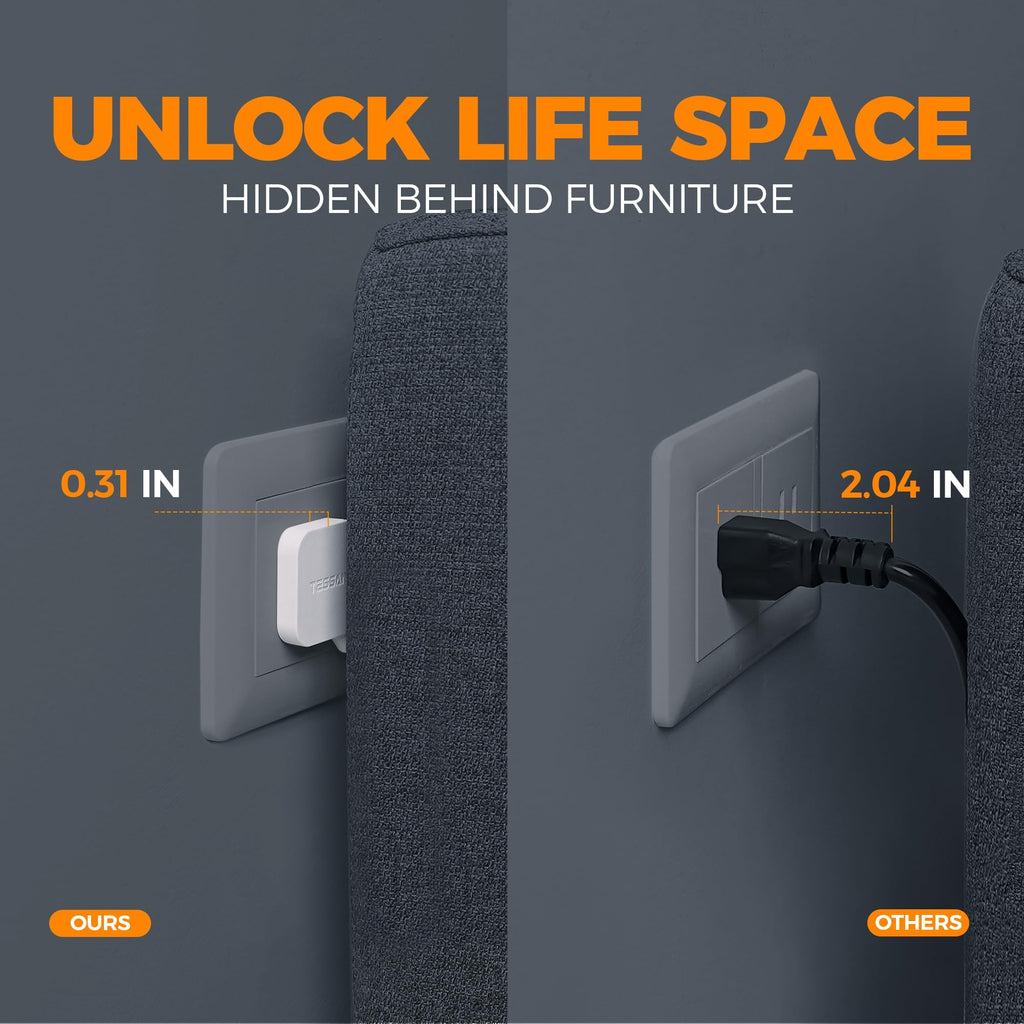 Flat Plug Extension Cord Indoor 5 Feet, Power Bars with Surge Protector - craques