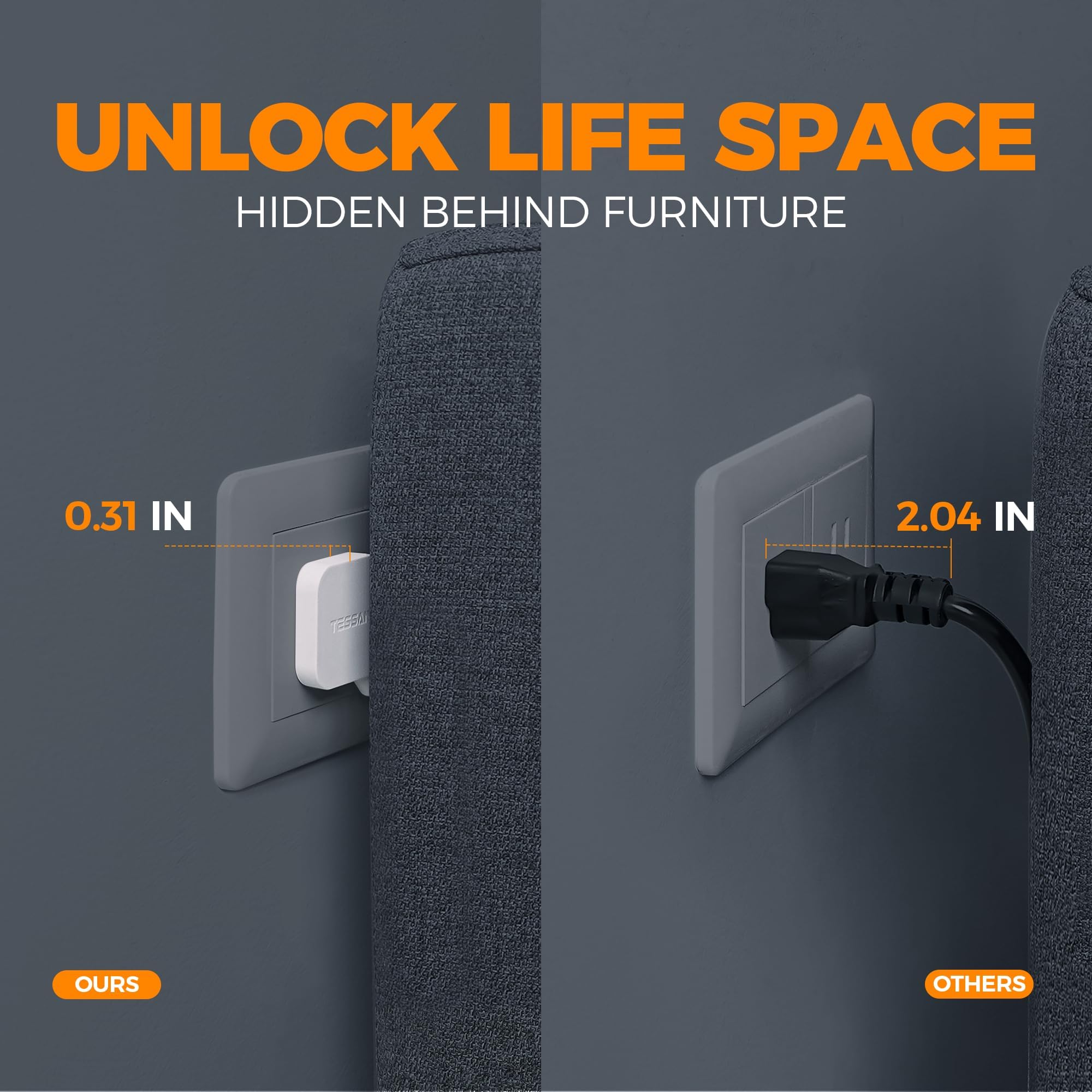 Flat Plug Extension Cord Indoor 5 Feet, Power Bars with Surge Protector - craques