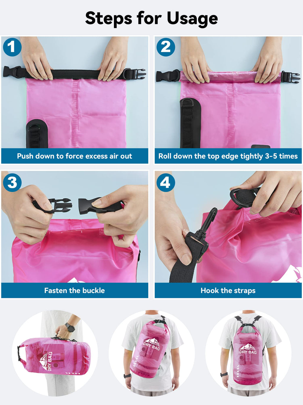 HEETA Dry Bag Waterproof for Women Men, 5L/10L/20L/30L/40L Roll Top Lightweight Dry Storage Bag Backpack with Phone Case for Travel Swimming Boating Kayaking Paddle Board Camping Beach Accessories craques