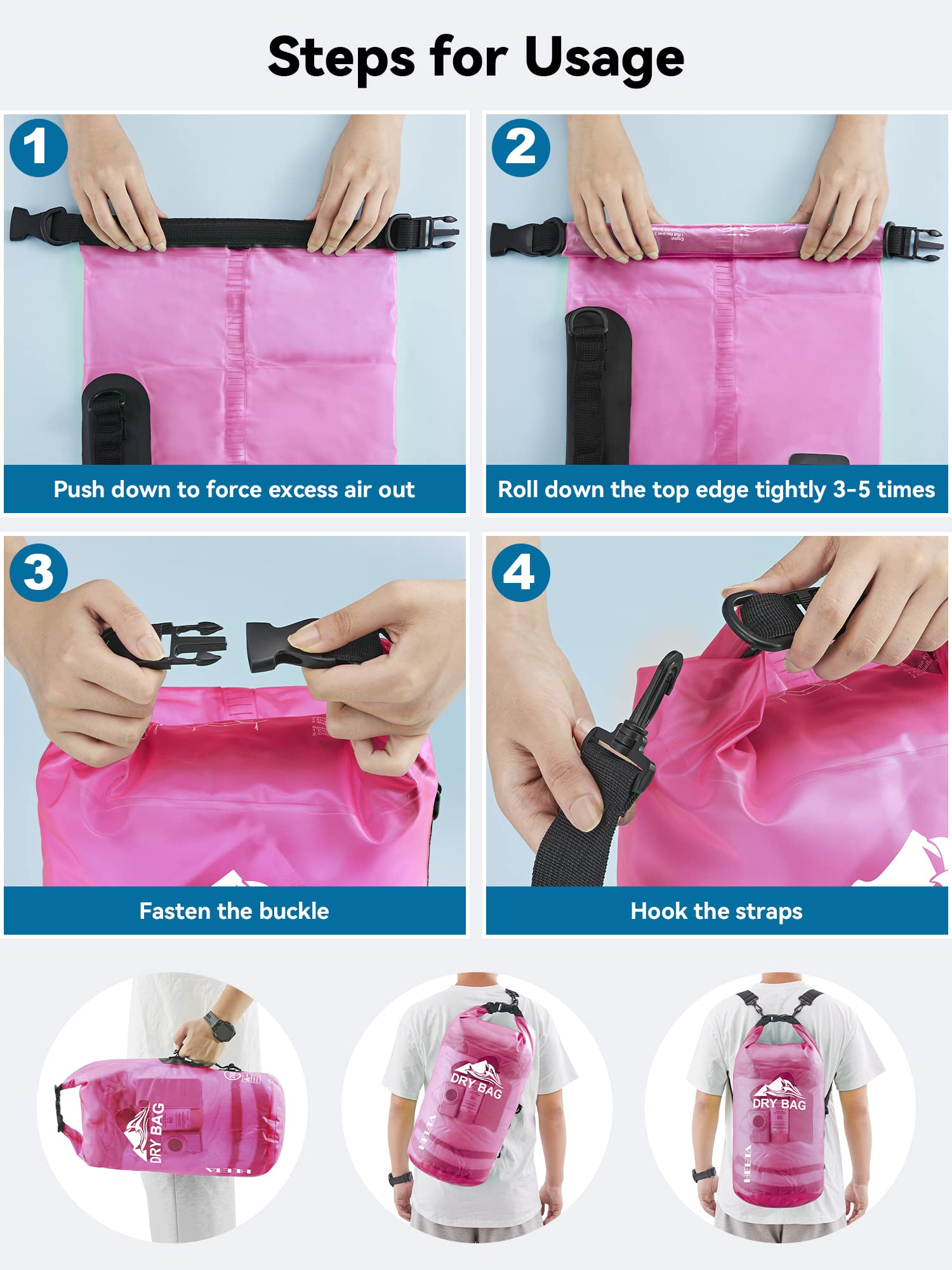 HEETA Dry Bag Waterproof for Women Men, 5L/10L/20L/30L/40L Roll Top Lightweight Dry Storage Bag Backpack with Phone Case for Travel Swimming Boating Kayaking Paddle Board Camping Beach Accessories craques