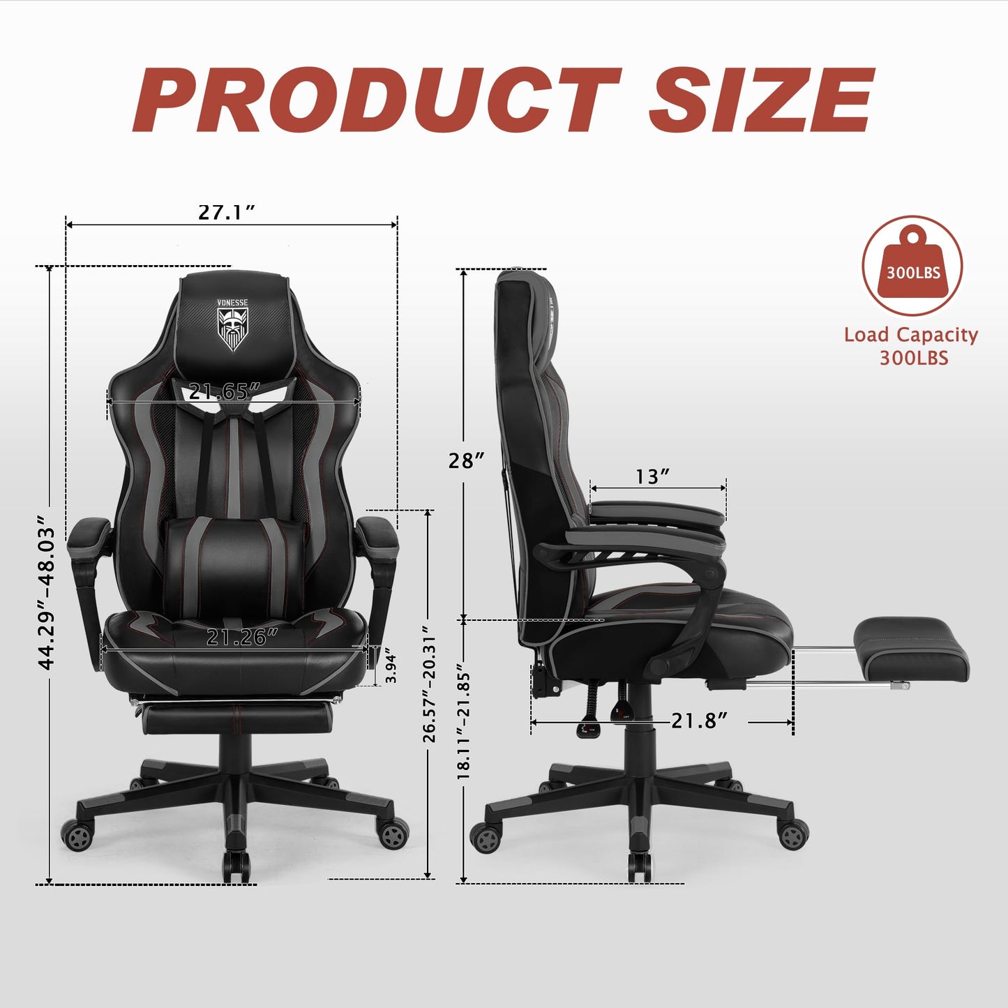 Vonesse Gaming Chair with Footrest Computer Chair