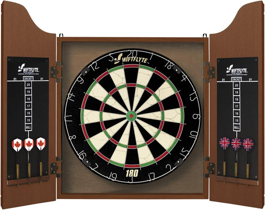 Swiftflyte Classic Cabinet and Bristle Dartboard Set with Staple-Free Bullseye