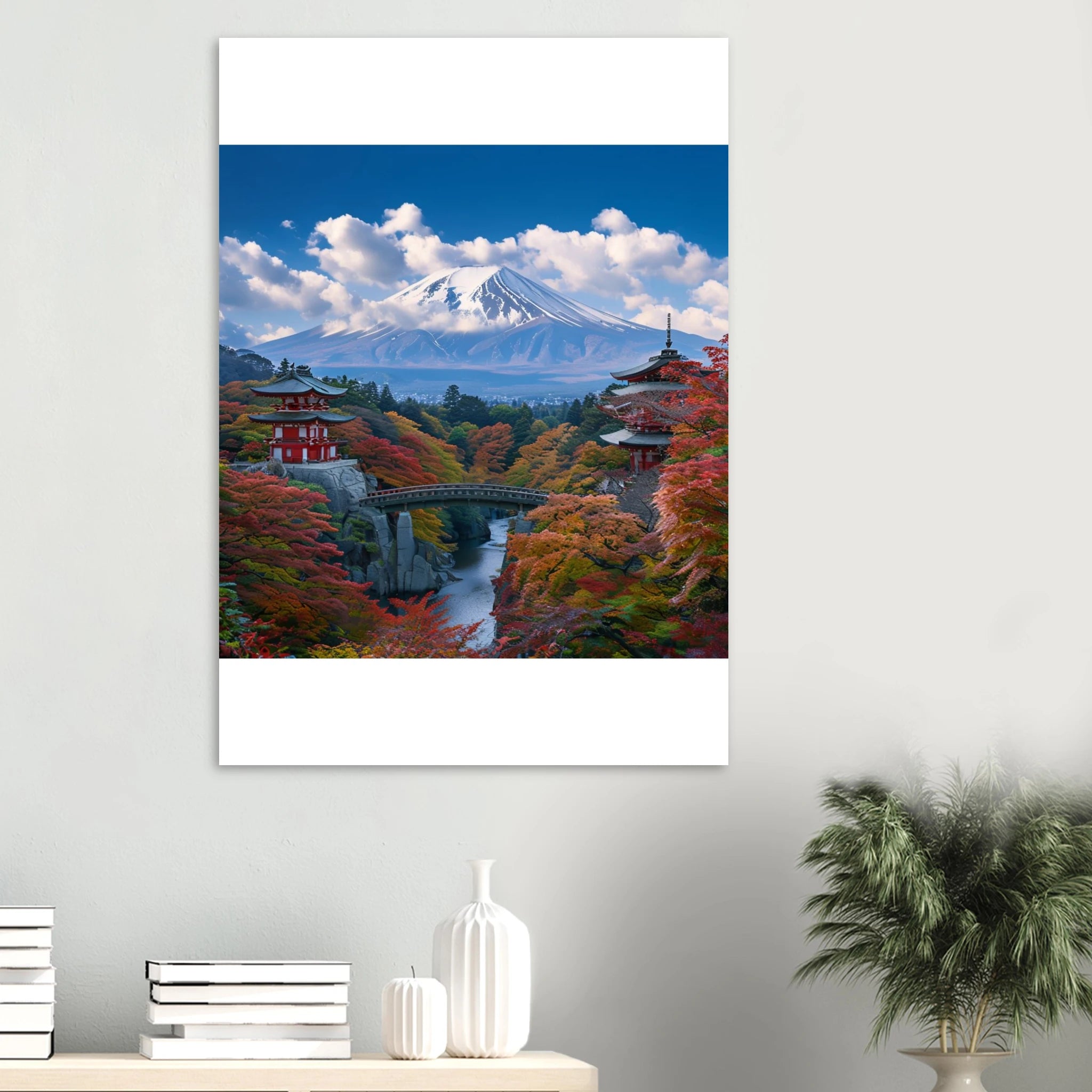 Serene Landscape Autumn Fall and Mount fuji Wall art - 70x100 cm / 28x40″ / Aluminum Print / Material