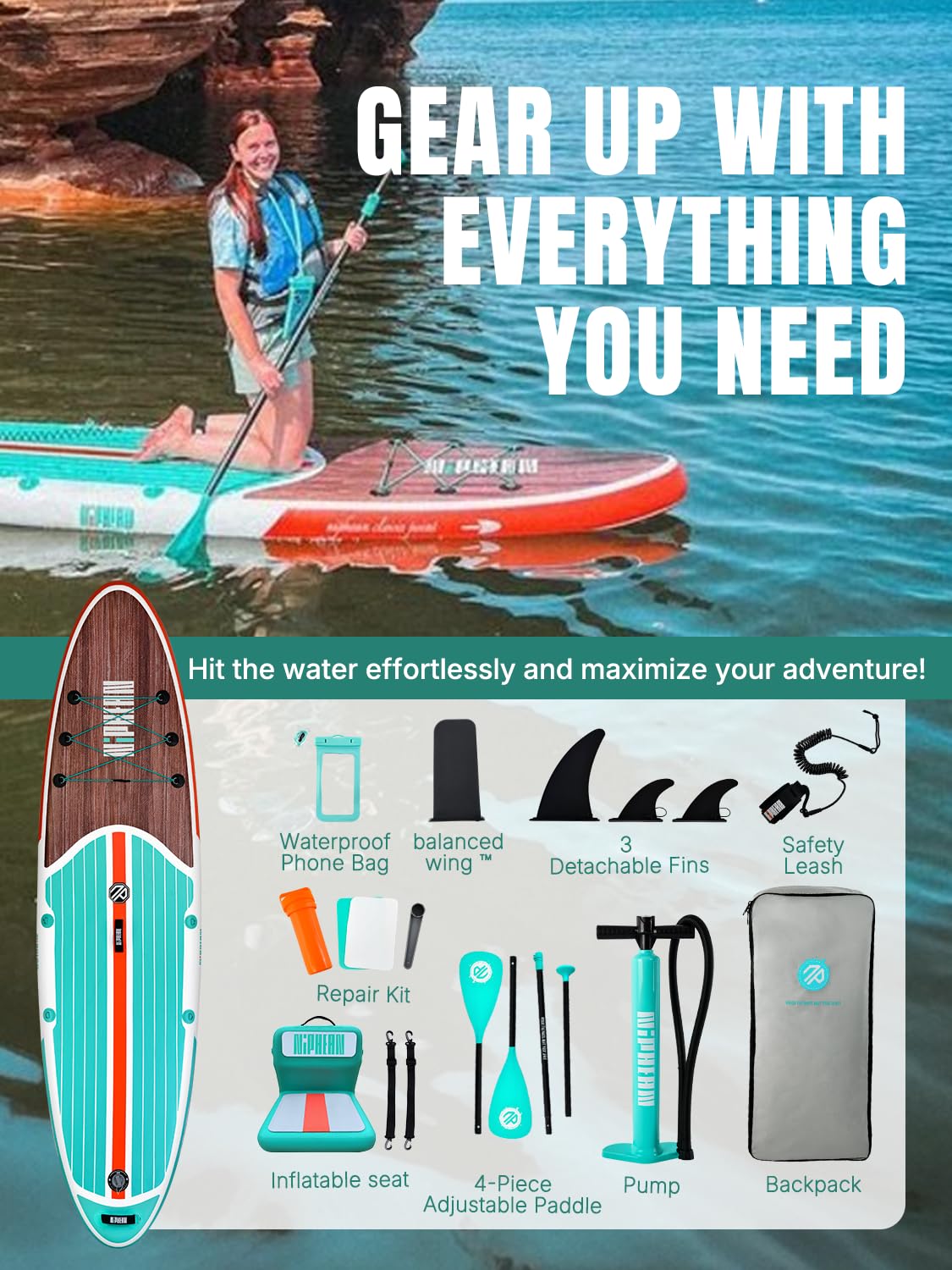 Niphean Inflatable Stand Up Paddle Board with SUP Accessories, Anti-Slip EVA Deck, 10'6'' Paddleboards Inflatable Paddle Boards for Adults & Youth of All Skill Levels - craques