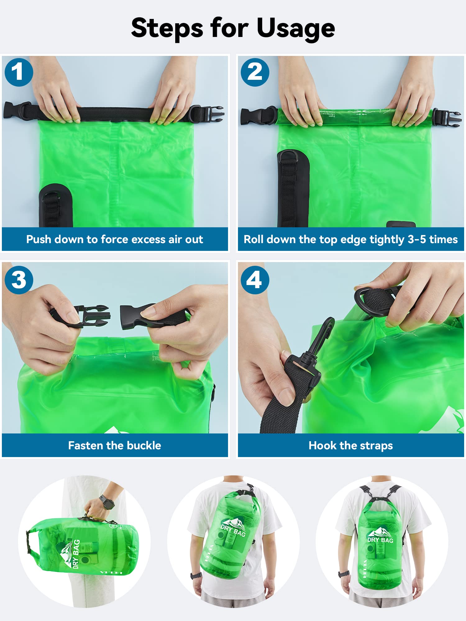 HEETA Dry Bag Waterproof for Women Men, 5L/10L/20L/30L/40L Roll Top Lightweight Dry Storage Bag Backpack with Phone Case for Travel Swimming Boating Kayaking Paddle Board Camping Beach Accessories craques