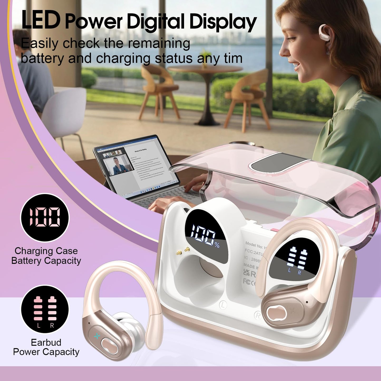 Wireless Earbuds 75hrs Bluetooth 5.4 Headphone Sport