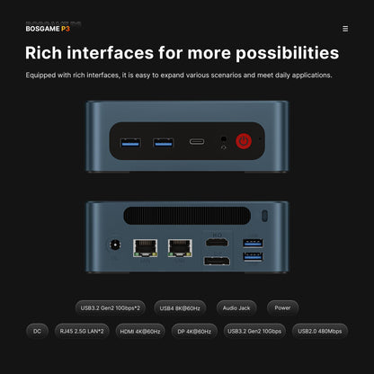 BOSGAME P4 Gaming Mini PC Ryzen 7 5700U 32GB RAM 1TB NVMe M.2 2280 SSD Windows 11 Pro Mini Computers
