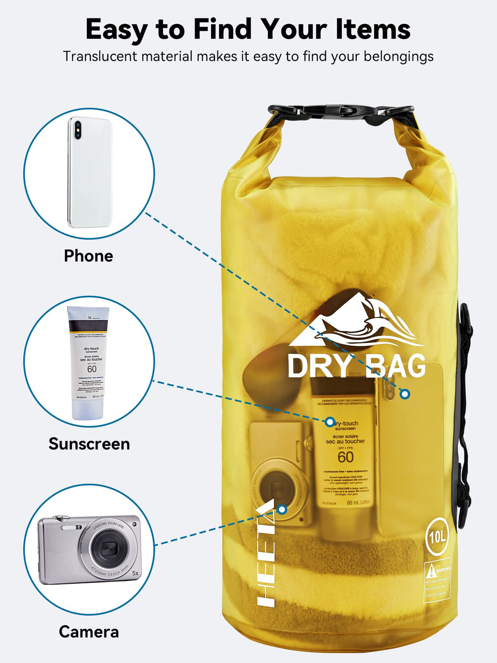 HEETA Dry Bag Waterproof for Women Men, 5L/10L/20L/30L/40L Roll Top Lightweight Dry Storage Bag Backpack with Phone Case for Travel Swimming Boating Kayaking Paddle Board Camping Beach Accessories craques