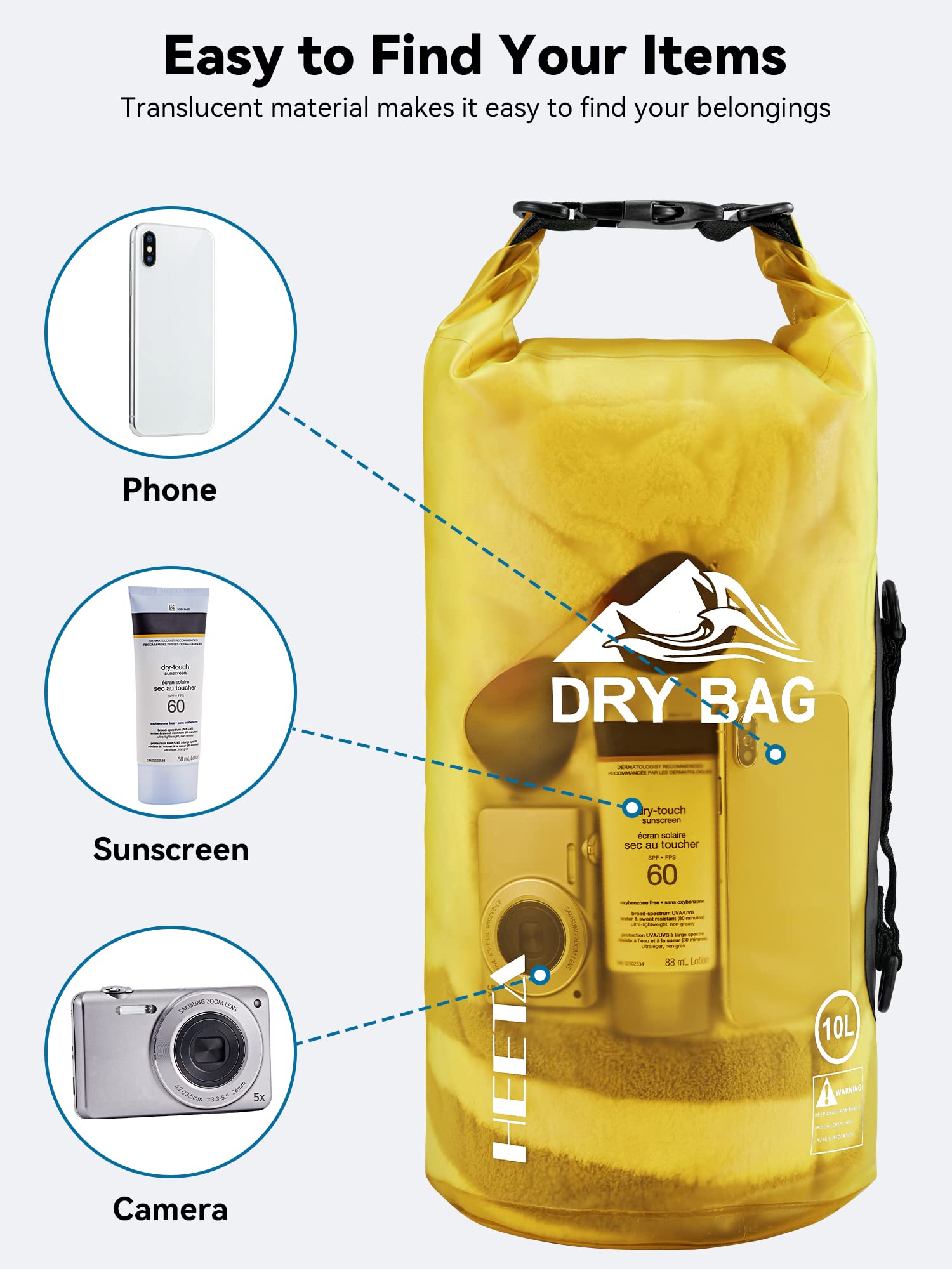 HEETA Dry Bag Waterproof for Women Men, 5L/10L/20L/30L/40L Roll Top Lightweight Dry Storage Bag Backpack with Phone Case for Travel Swimming Boating Kayaking Paddle Board Camping Beach Accessories craques