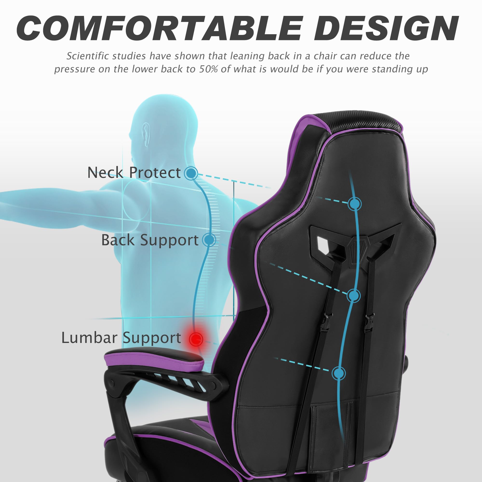 Vonesse Gaming Chair with Footrest by Craques - White & Pink