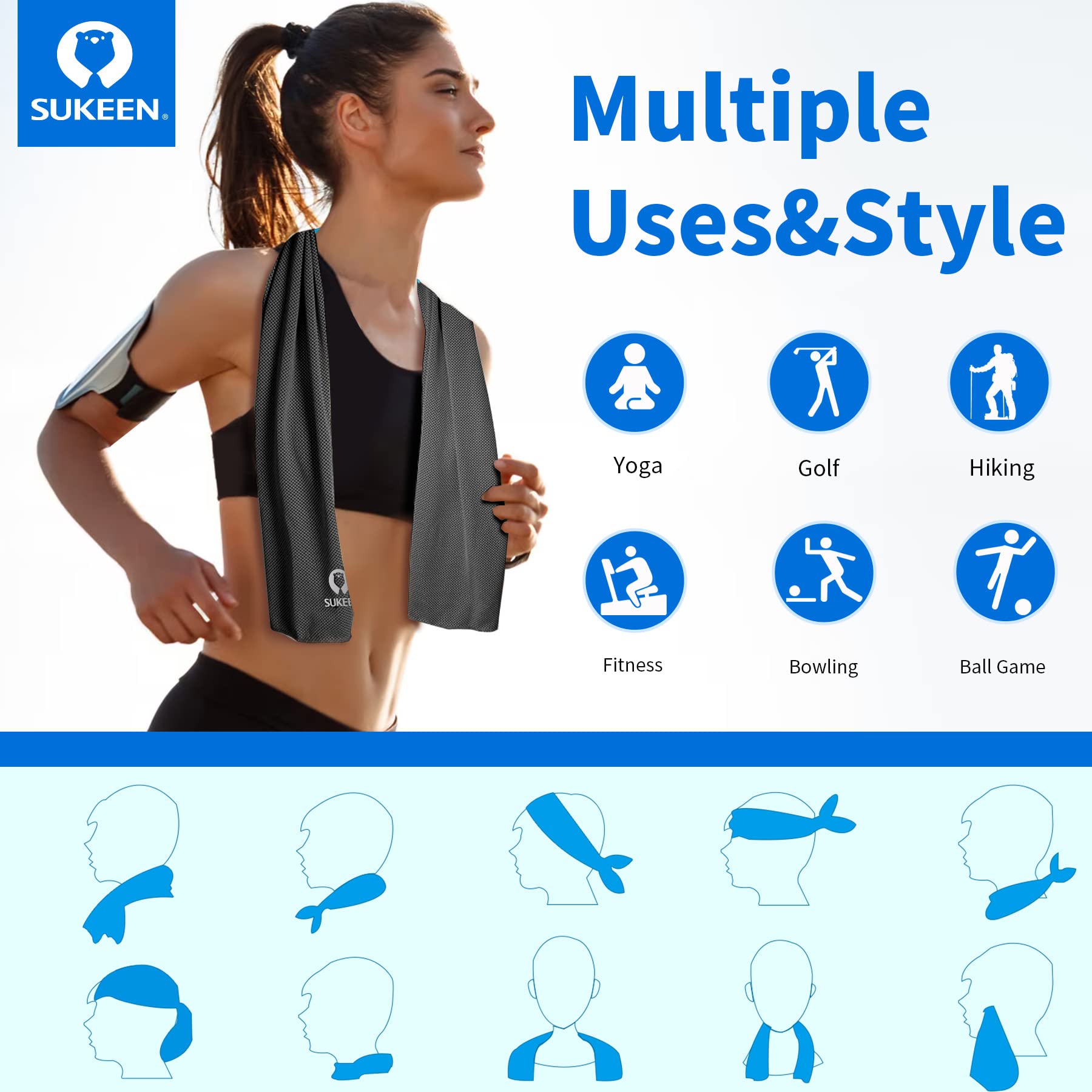 Sukeen [4 Pack] Cooling Towel (40"x12"), Ice Towel, Soft Breathable Chilly Towel - craques