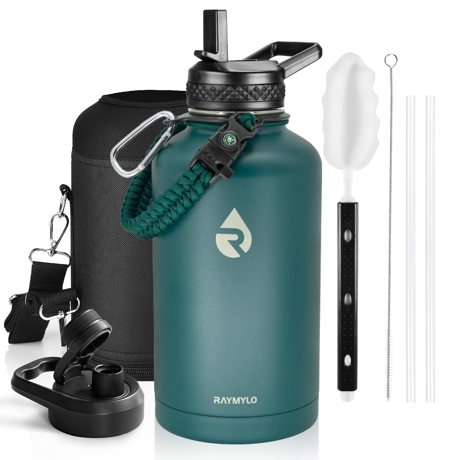 RAYMYLO One Gallon Water Bottle Insulated Triple Walled Vacuum Stainless Steel (Cold for 48 Hrs) Leak Proof & BPA-Free