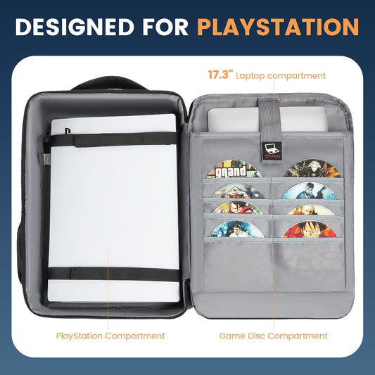 Travel Backpack for PS5, Protective Carrying Case Bag for 17.3’’ Laptop