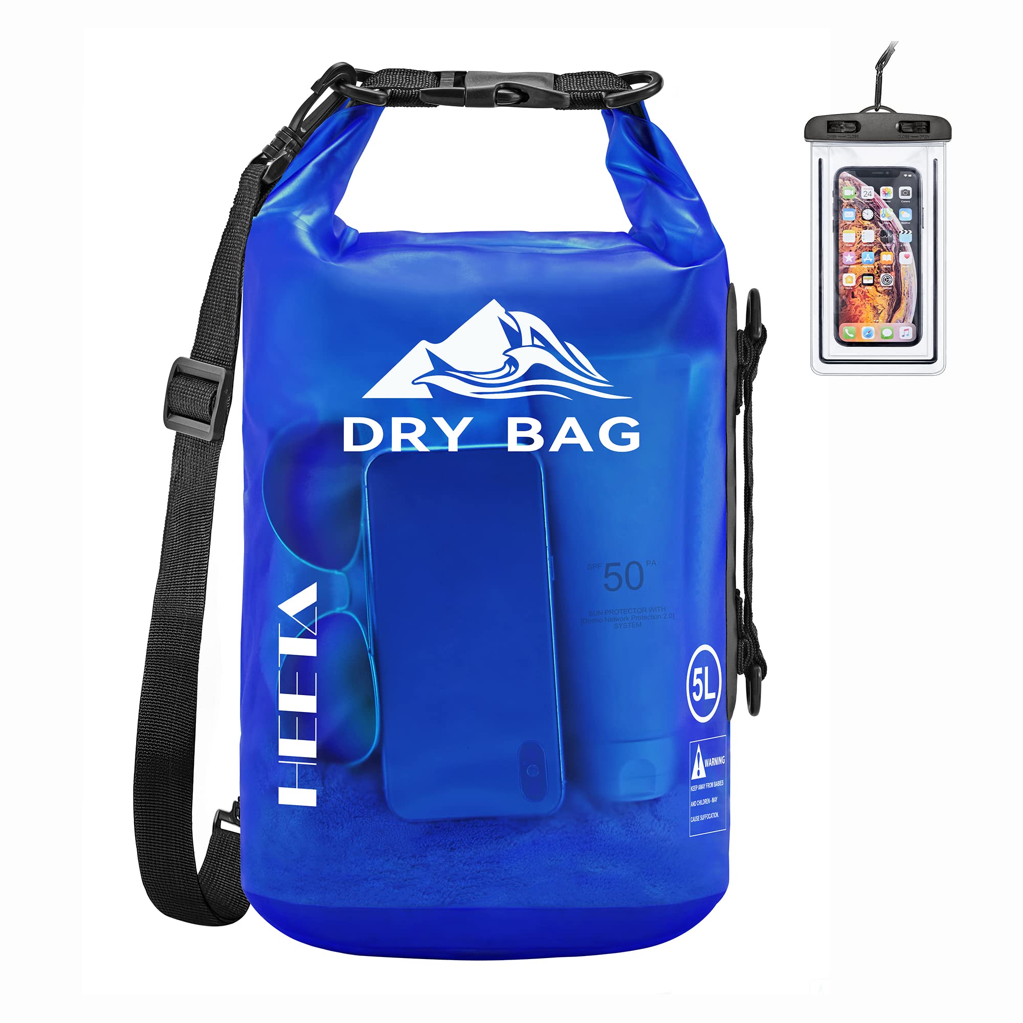HEETA Dry Bag Waterproof for Women Men, 5L/10L/20L/30L/40L Roll Top Lightweight Dry Storage Bag Backpack with Phone Case for Travel Swimming Boating Kayaking Paddle Board Camping Beach Accessories craques
