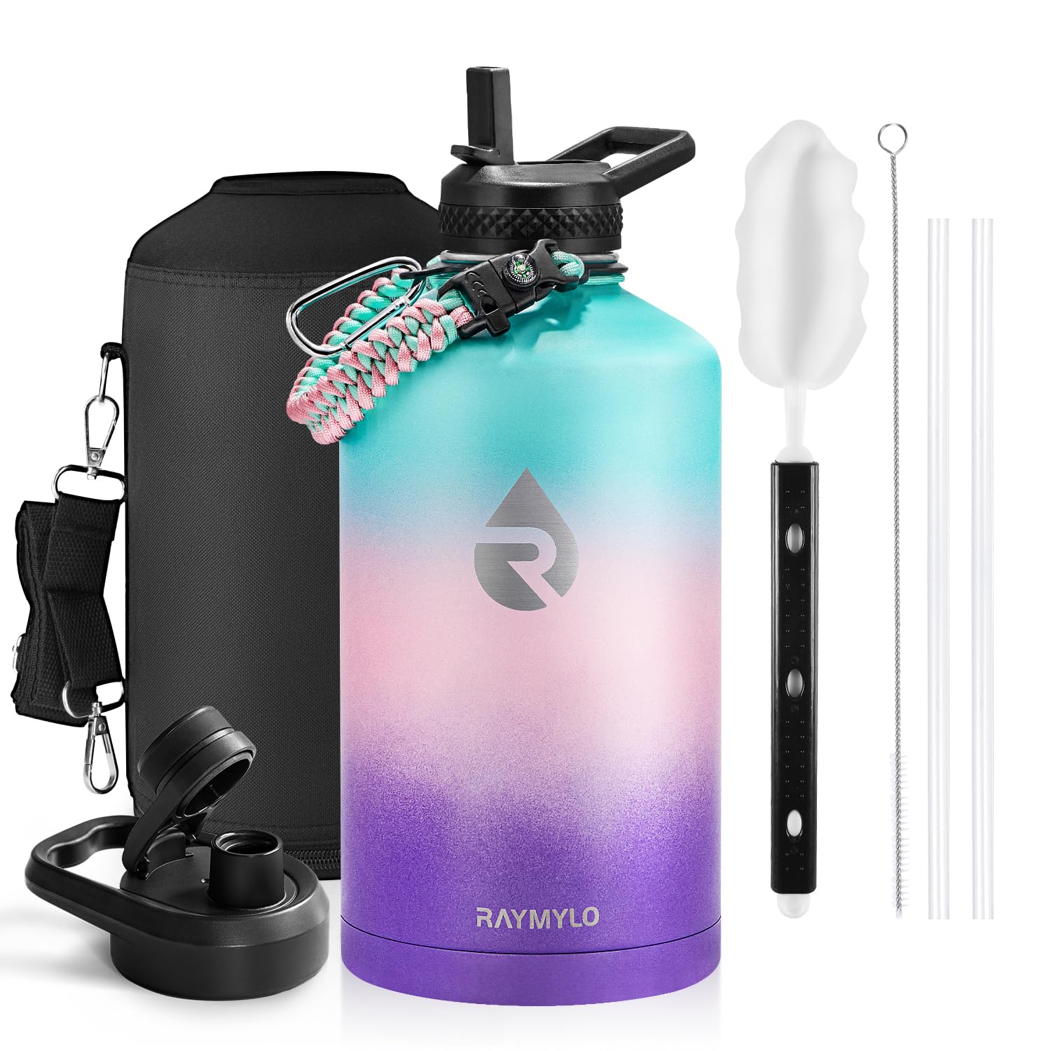 RAYMYLO One Gallon Water Bottle Insulated Triple Walled Vacuum Stainless Steel (Cold for 48 Hrs) Leak Proof & BPA-Free