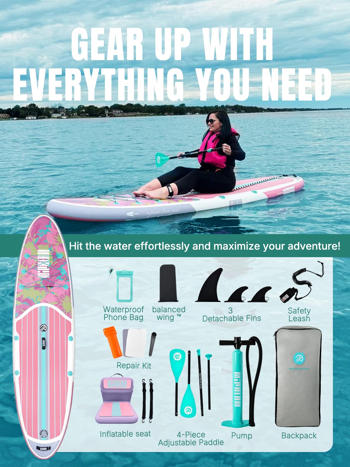 Niphean Inflatable Stand Up Paddle Board with SUP Accessories, Anti-Slip EVA Deck, 10'6'' Paddleboards Inflatable Paddle Boards for Adults & Youth of All Skill Levels - craques