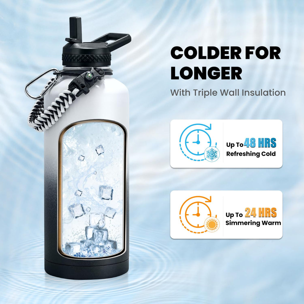 RAYMYLO One Gallon Water Bottle Insulated Triple Walled Vacuum Stainless Steel (Cold for 48 Hrs) Leak Proof & BPA-Free