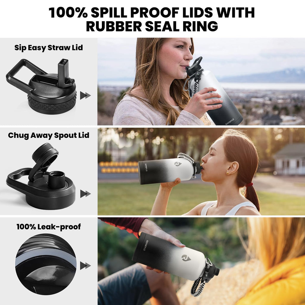 RAYMYLO One Gallon Water Bottle Insulated Triple Walled Vacuum Stainless Steel (Cold for 48 Hrs) Leak Proof & BPA-Free