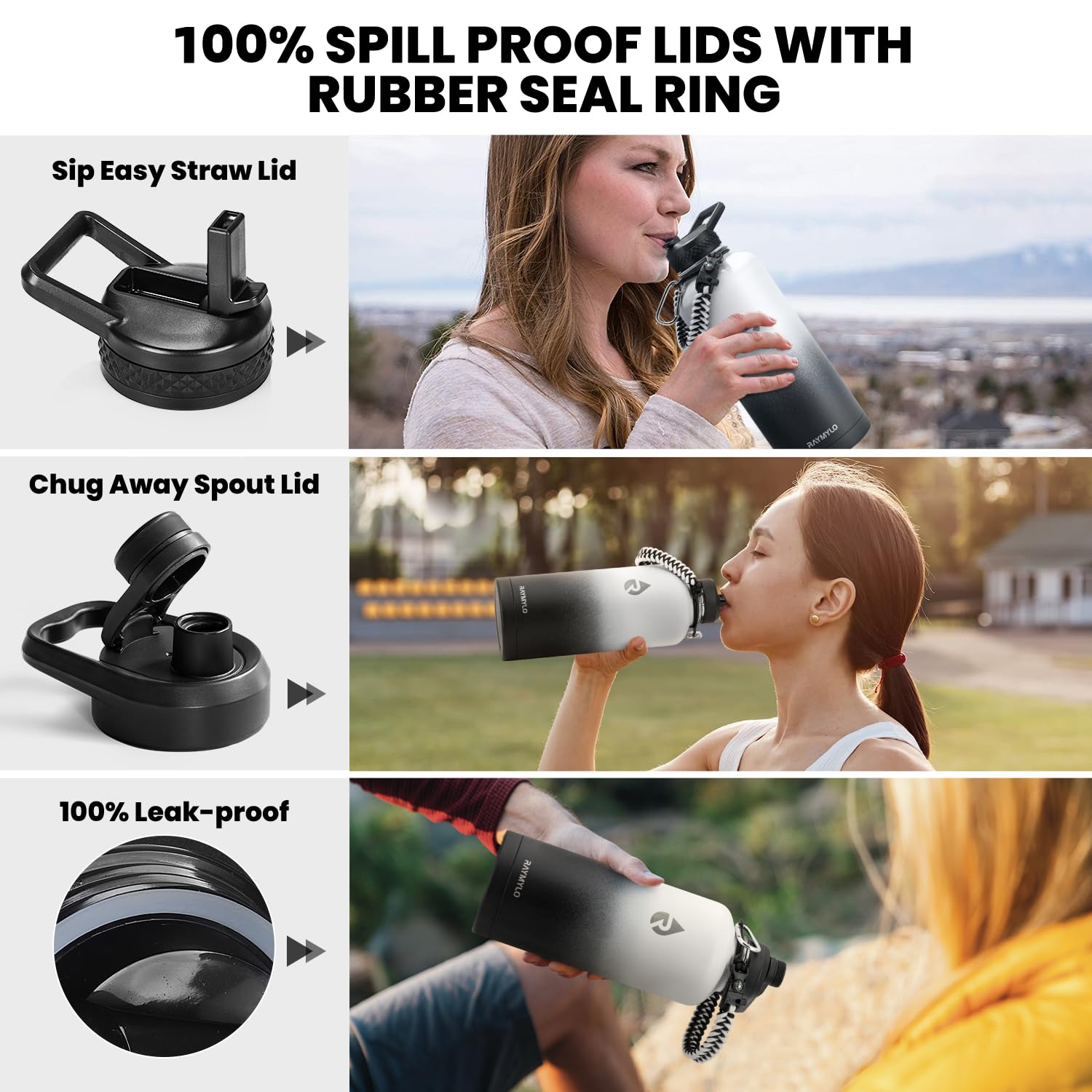 RAYMYLO One Gallon Water Bottle Insulated Triple Walled Vacuum Stainless Steel (Cold for 48 Hrs) Leak Proof & BPA-Free