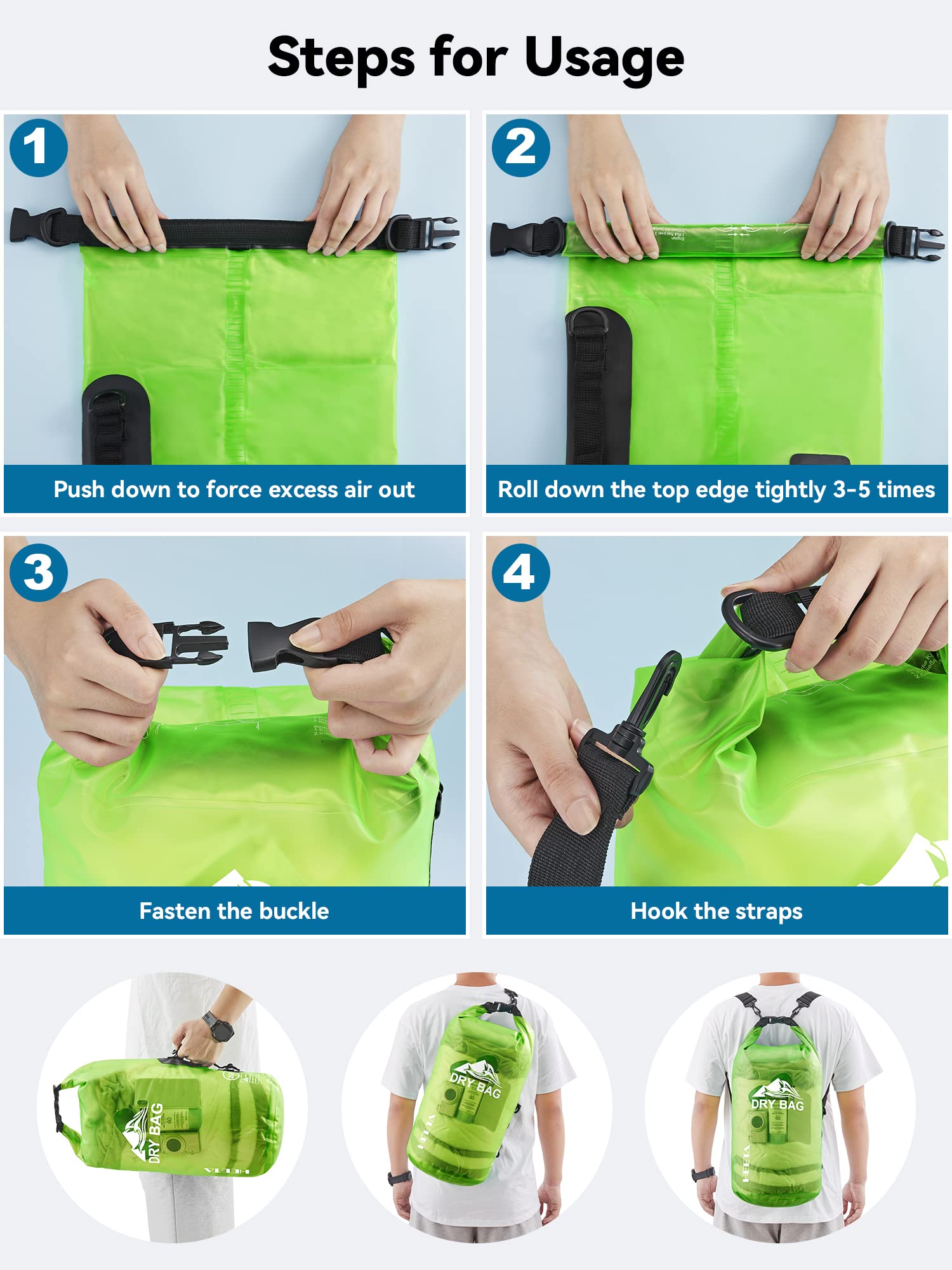 HEETA Dry Bag Waterproof for Women Men, 5L/10L/20L/30L/40L Roll Top Lightweight Dry Storage Bag Backpack with Phone Case for Travel Swimming Boating Kayaking Paddle Board Camping Beach Accessories craques