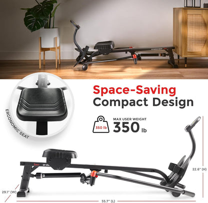 Sunny Health & Fitness Smart Compact Full Motion Rowing Machine, Full-Body Workout