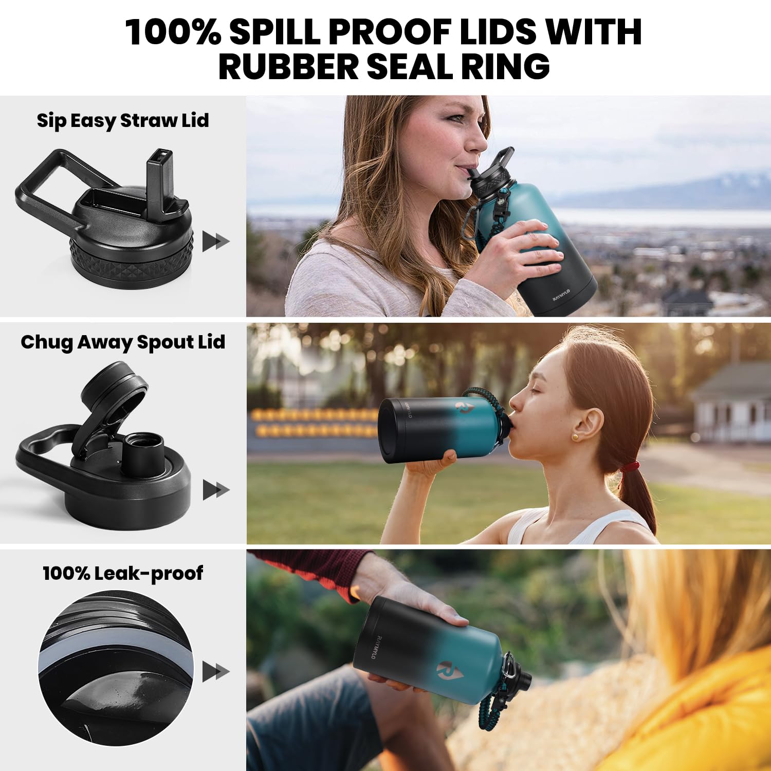 RAYMYLO One Gallon Water Bottle Insulated Triple Walled Vacuum Stainless Steel (Cold for 48 Hrs) Leak Proof & BPA-Free