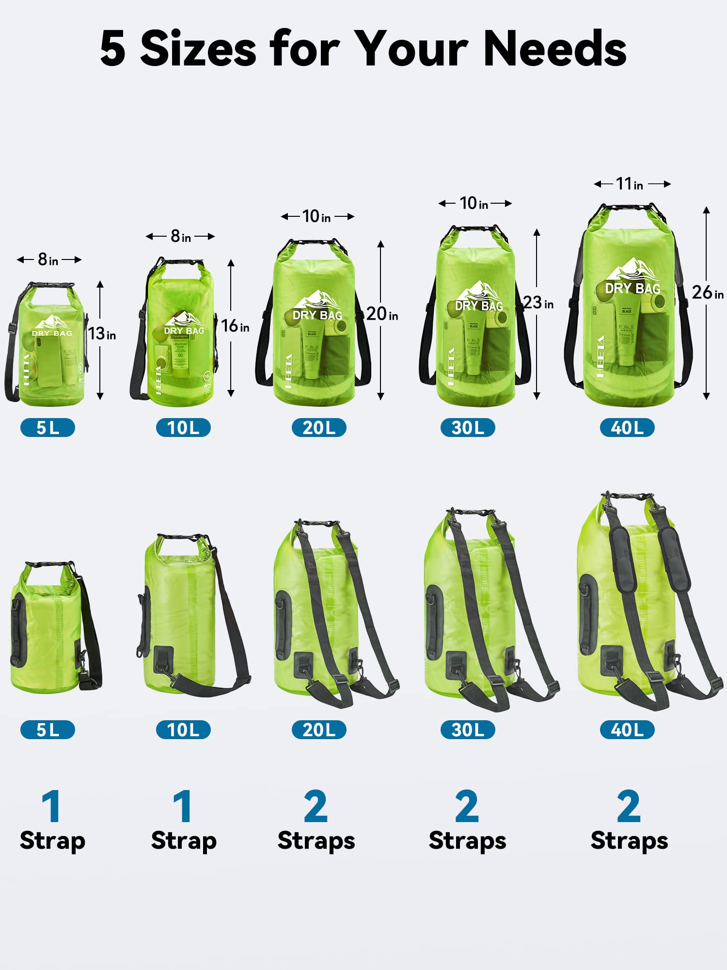 HEETA Dry Bag Waterproof for Women Men, 5L/10L/20L/30L/40L Roll Top Lightweight Dry Storage Bag Backpack with Phone Case for Travel Swimming Boating Kayaking Paddle Board Camping Beach Accessories craques