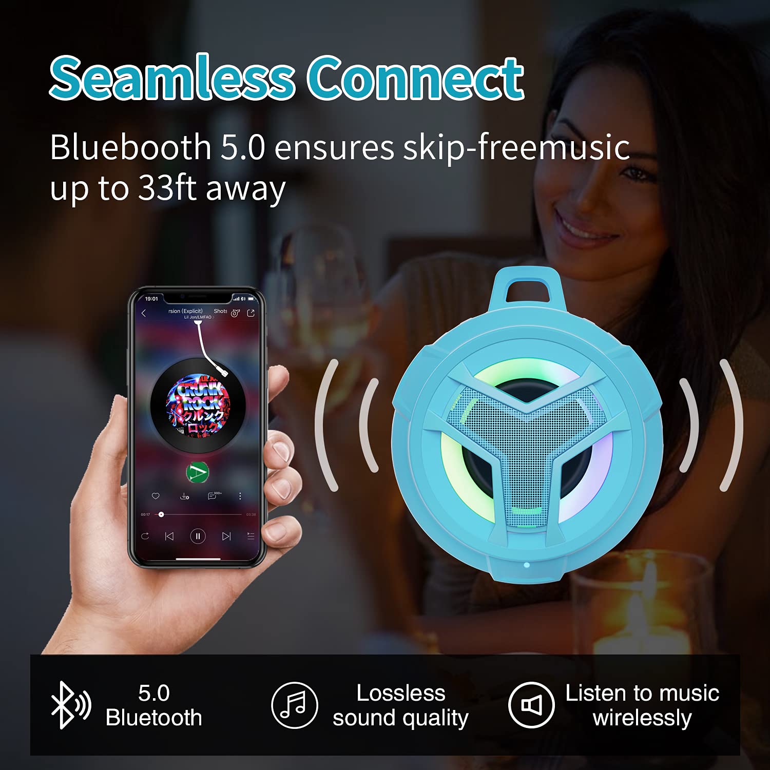 Craques Waterproof Bluetooth Shower Speaker with LED Lights craques