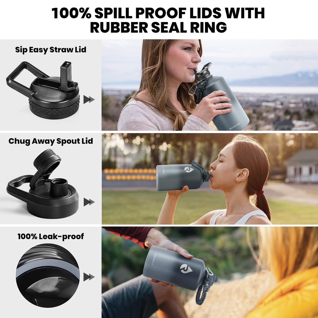 RAYMYLO One Gallon Water Bottle Insulated Triple Walled Vacuum Stainless Steel (Cold for 48 Hrs) Leak Proof & BPA-Free