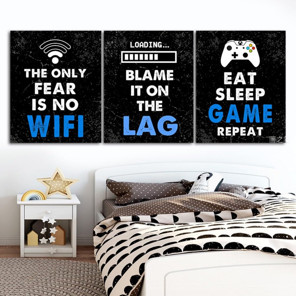 3 Pcs 16" x12'' Framed Gaming Room Decor Canvas Wall Art Video Game Art Prints Framed - craques