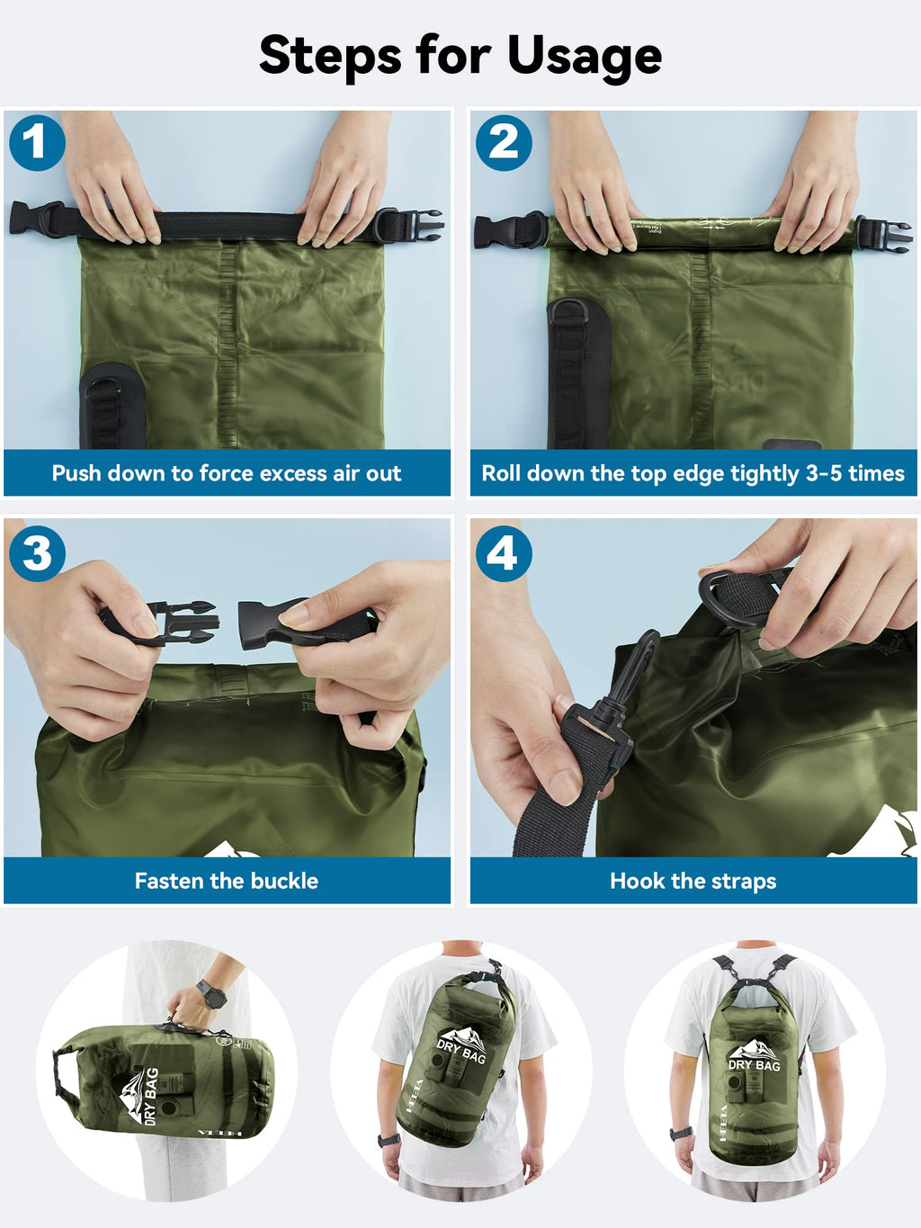 HEETA Dry Bag Waterproof for Women Men, 5L/10L/20L/30L/40L Roll Top Lightweight Dry Storage Bag Backpack with Phone Case for Travel Swimming Boating Kayaking Paddle Board Camping Beach Accessories craques