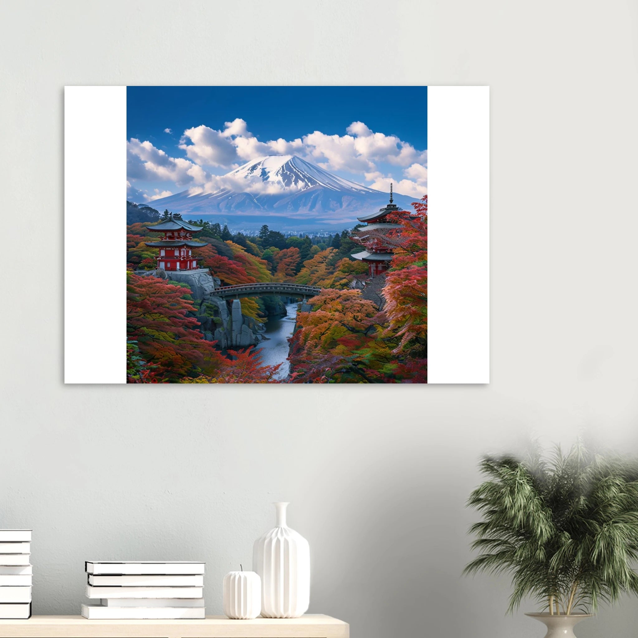 Serene Landscape Autumn Fall and Mount fuji Wall art - 70x100 cm / 28x40″ / Foam / black - Print Material