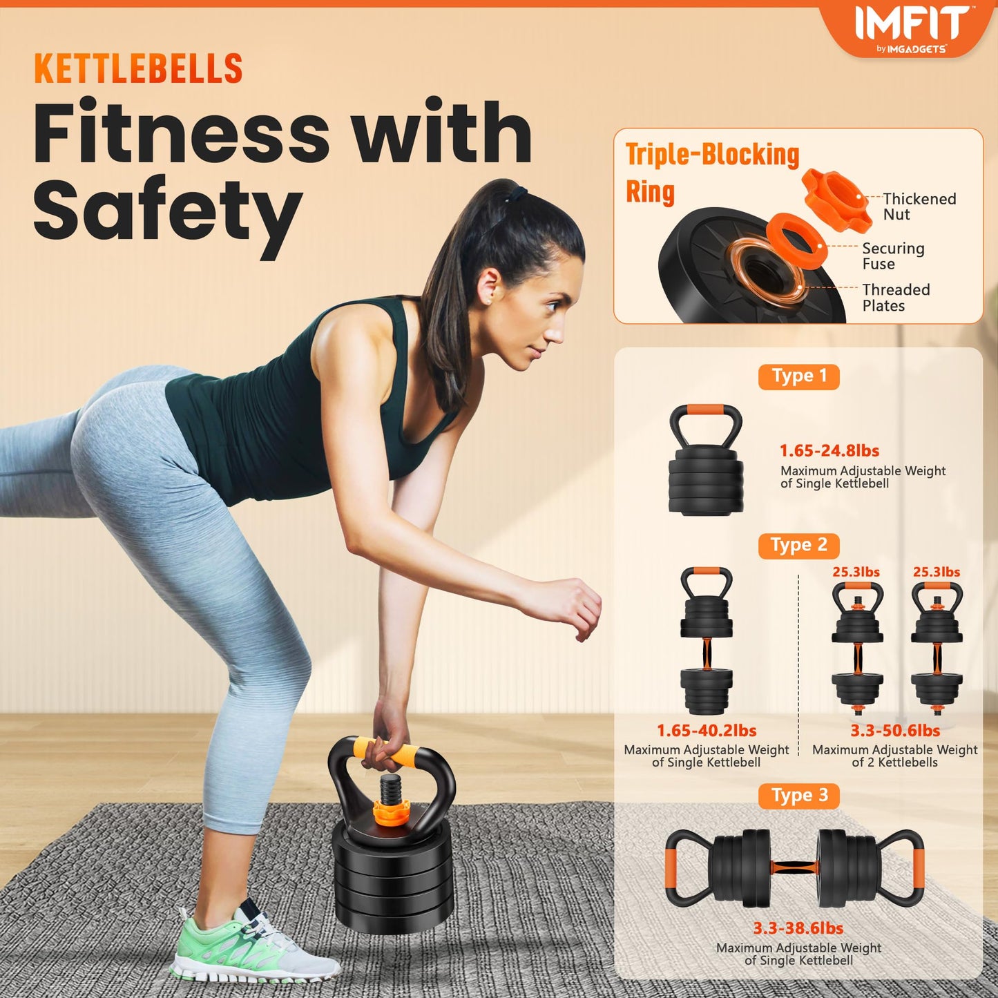 IMFit 5lb-52.5lb Adjustable Dumbbells Single/Pair (Set of 2) with Free Hand Grip