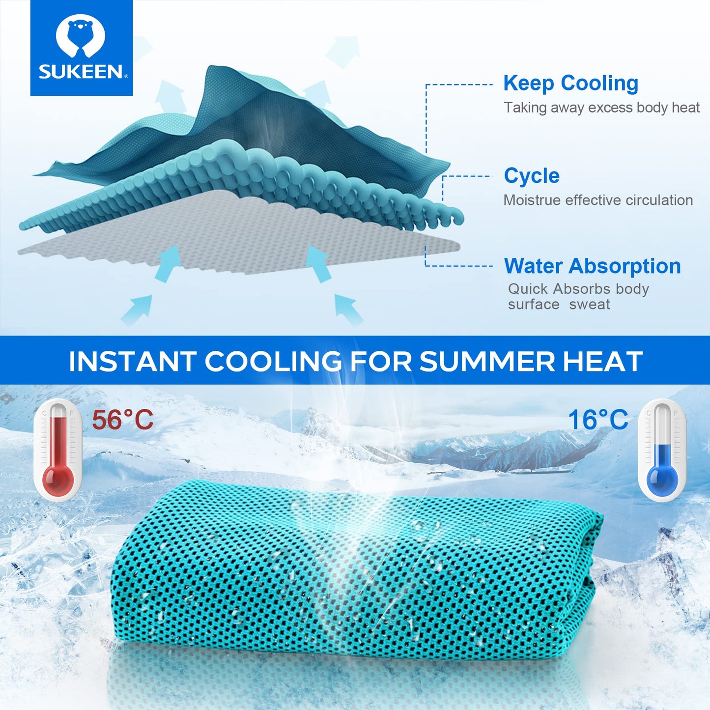 Sukeen [4 Pack] Cooling Towel (40"x12"), Ice Towel, Soft Breathable Chilly Towel