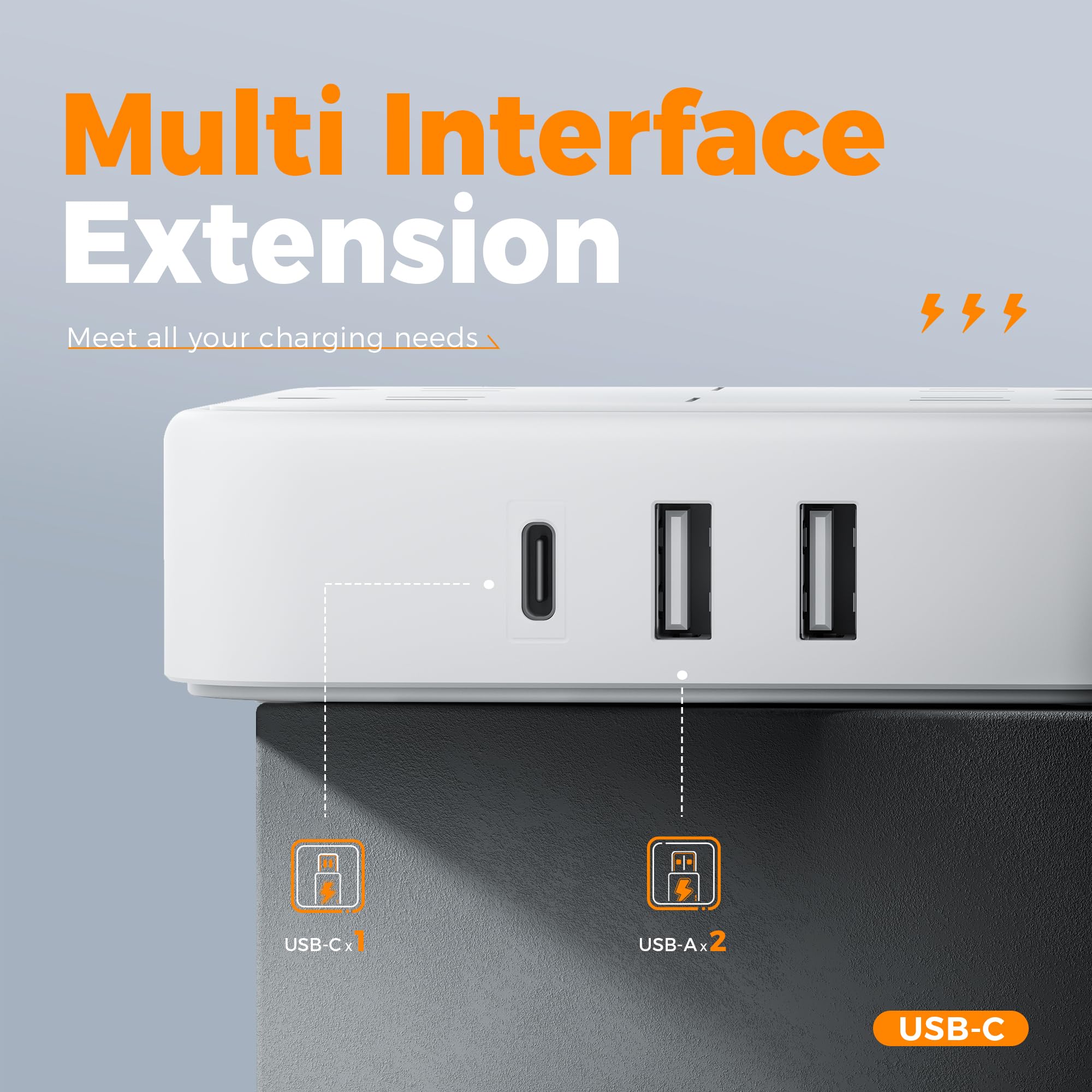 Flat Plug Extension Cord Indoor 5 Feet, Power Bars with Surge Protector - craques