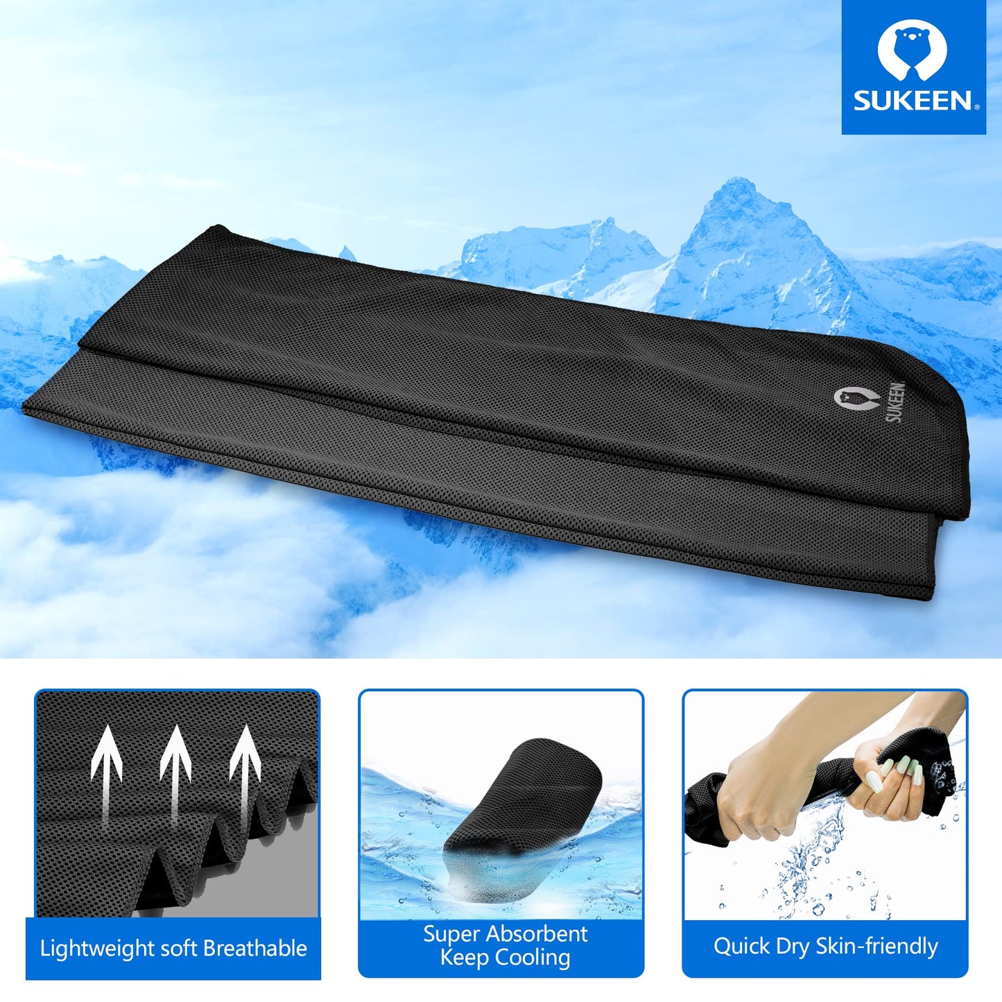 Sukeen [4 Pack] Cooling Towel (40"x12"), Ice Towel, Soft Breathable Chilly Towel
