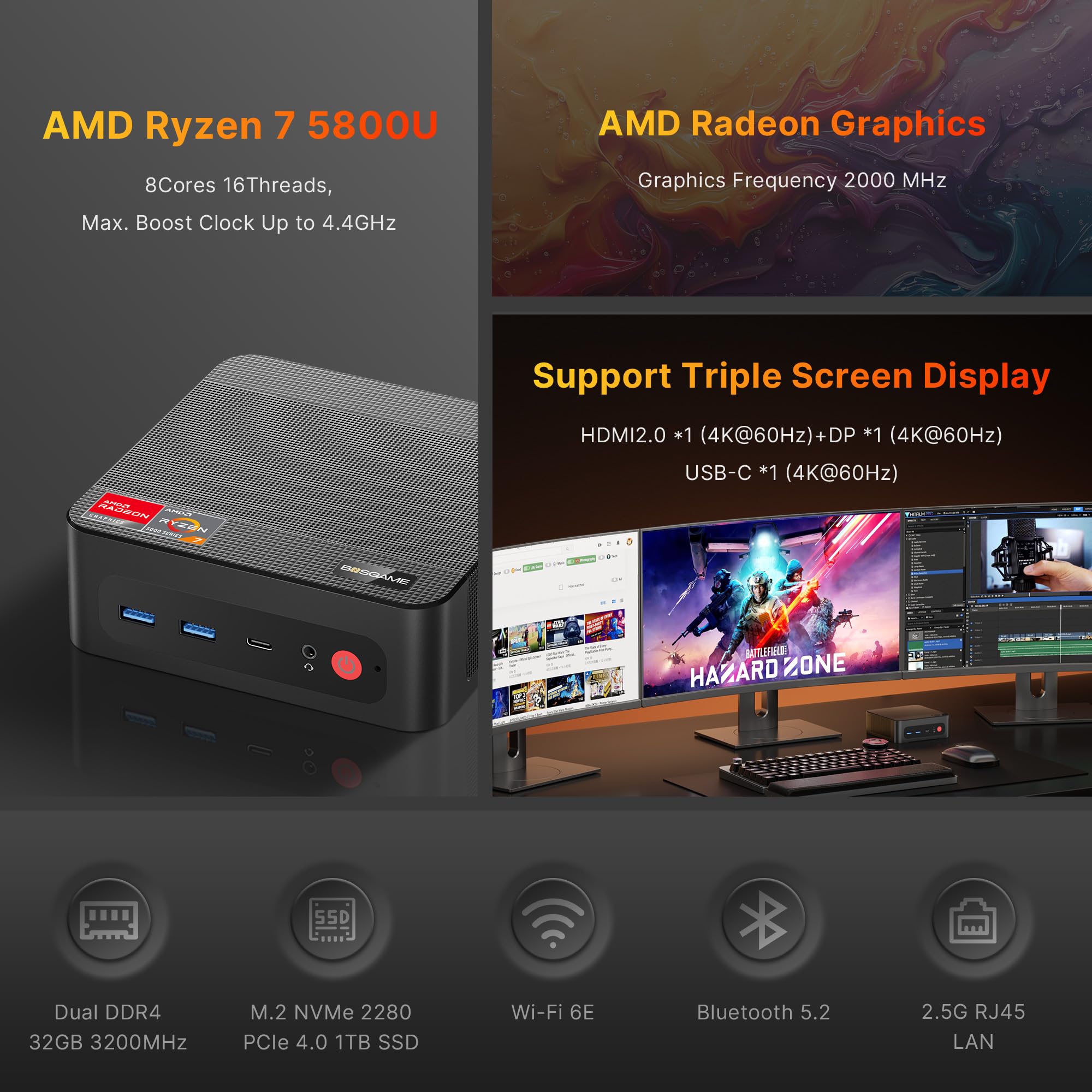 craques Ryzen 7 Gaming Mini PC Compact High-Performance