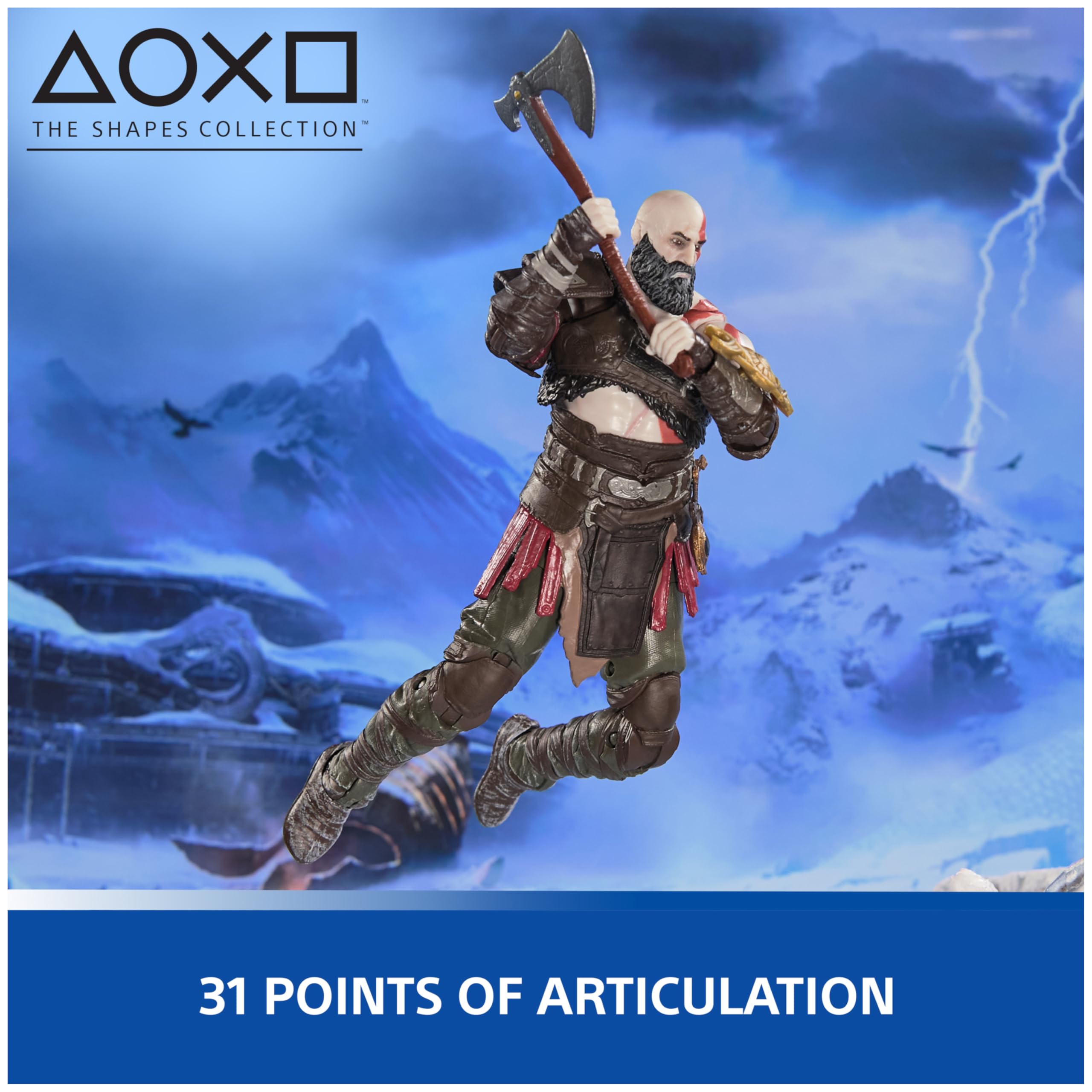 PlayStation God of War Ragnarök, 6” Kratos Action Figure with 5 Accessories, The Shapes Collection, for PS5 Fans & Collectors Ages 17+ - craques