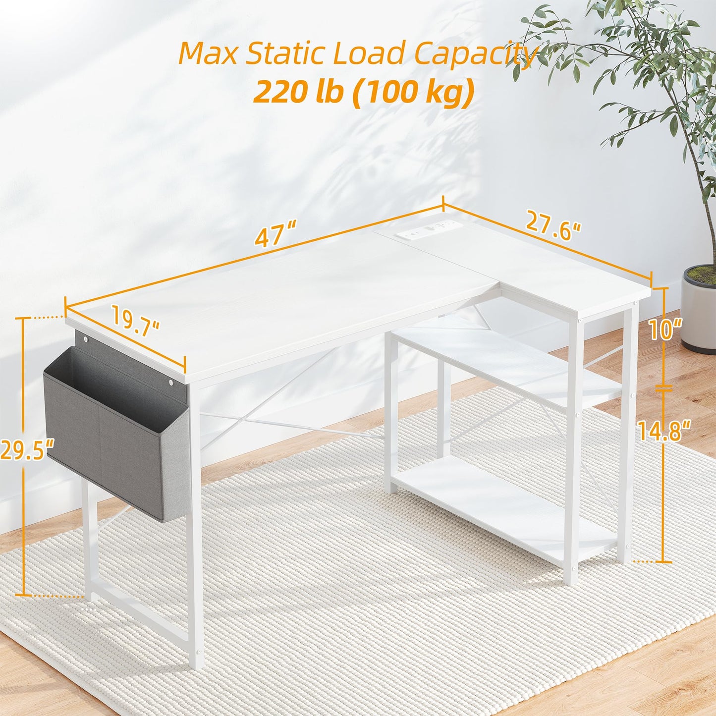 BEXEVUE Computer Desk with Power Outlets