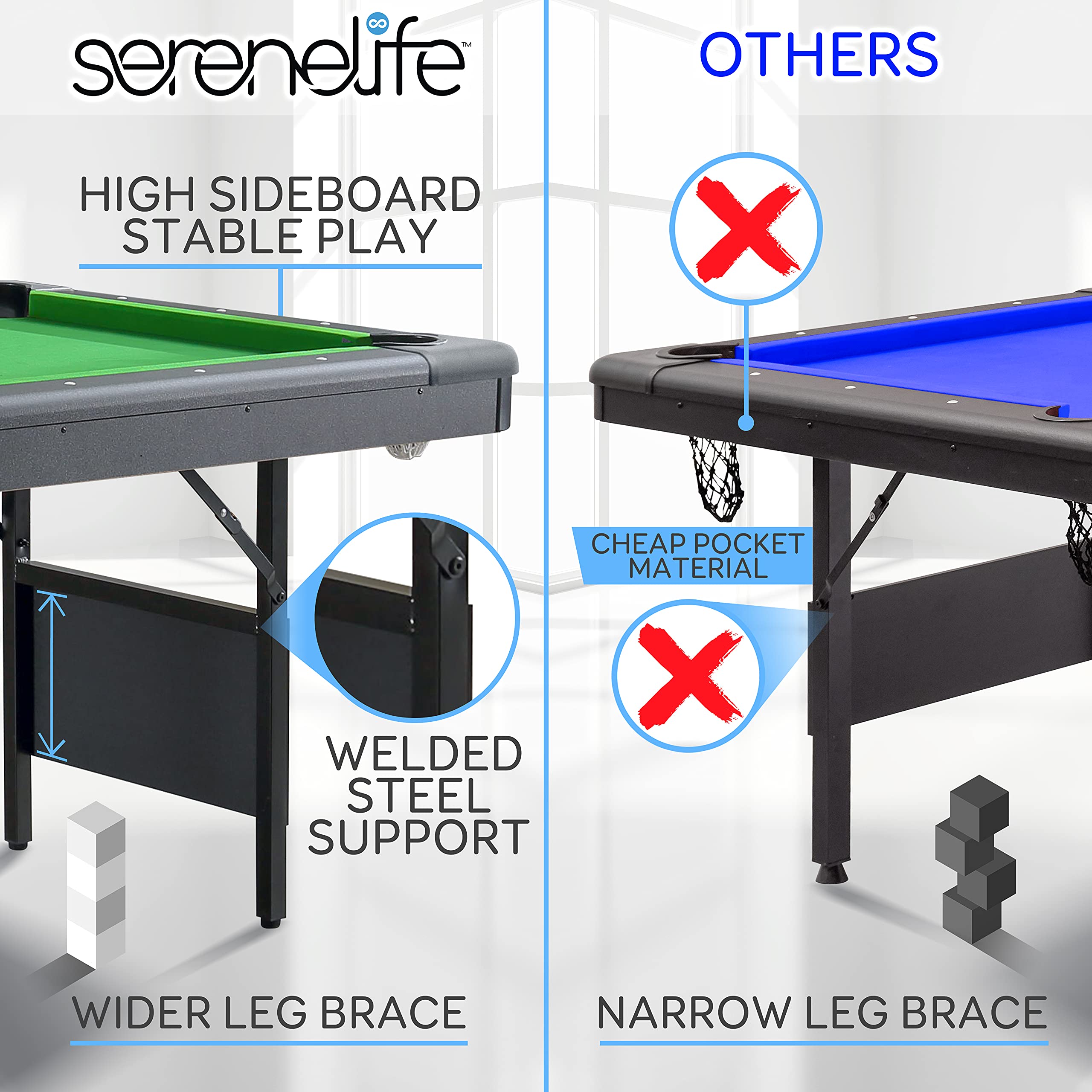 SereneLife Pool Table- Foldable & Portable Billiard Table - craques