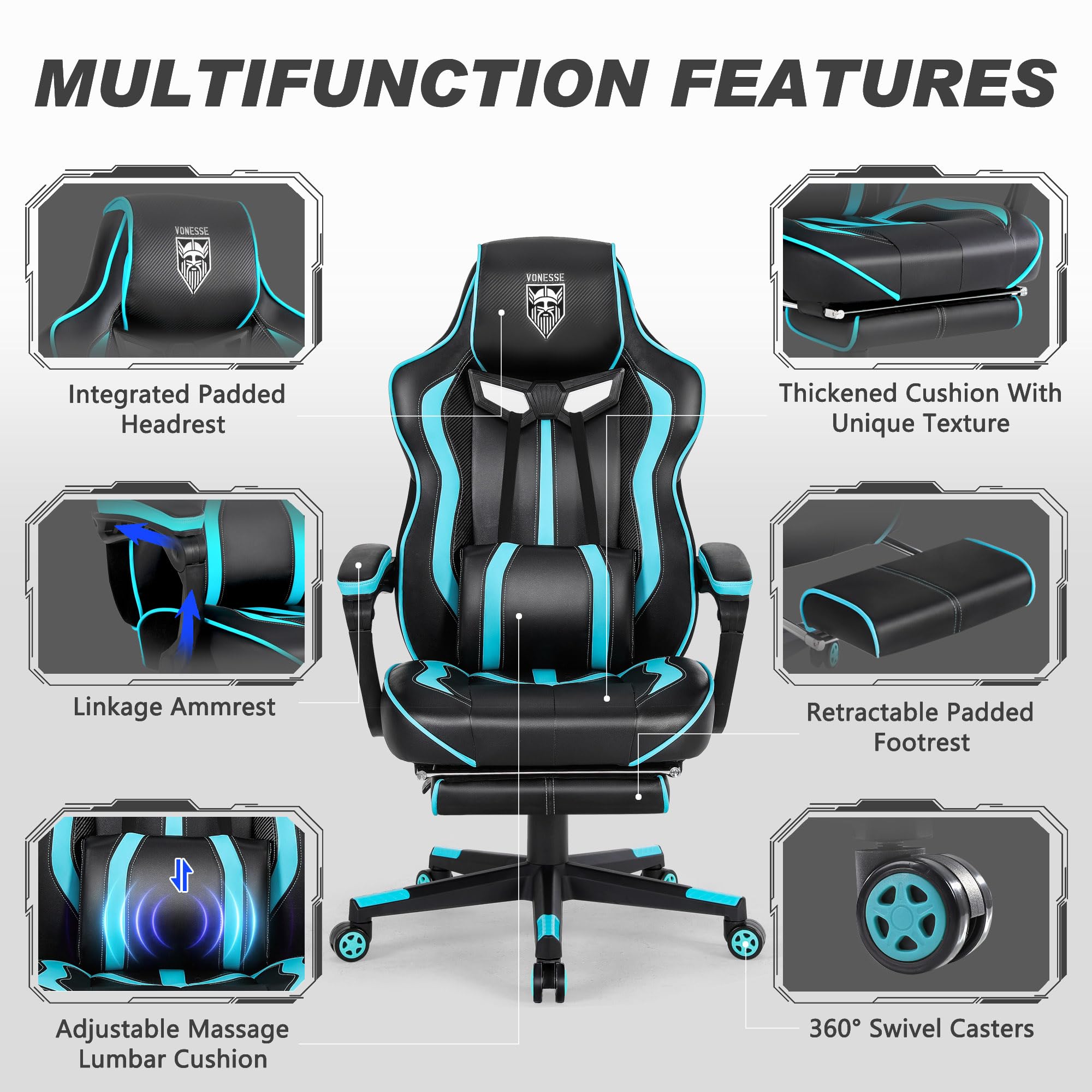 Vonesse Gaming Chair with Footrest by Craques - White & Pink